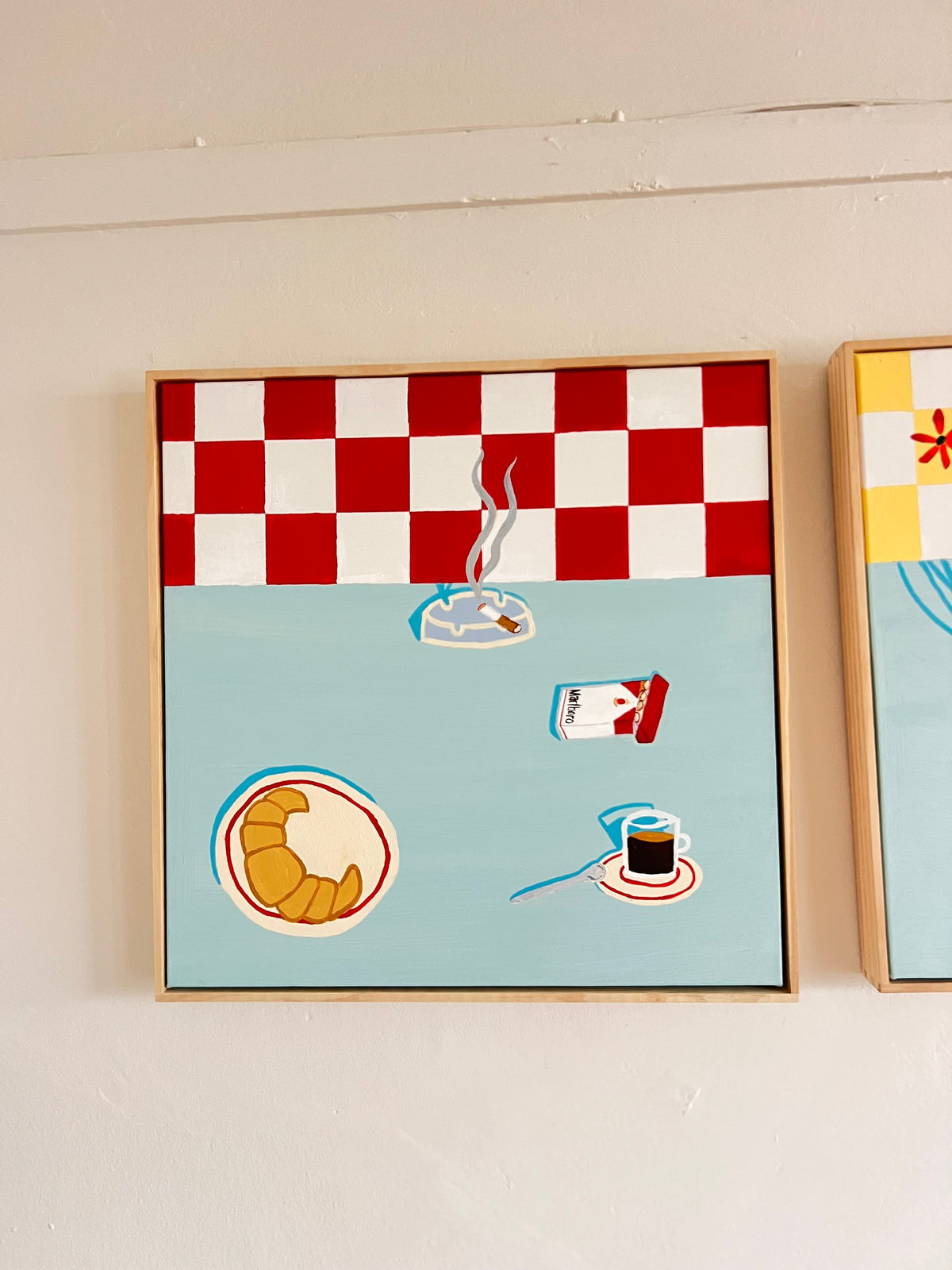 'The Original French Breakfast' acrylic painting 50x50cm framed canvas by Sydney artist Vanessa Franklin — French breakfast still life wall art