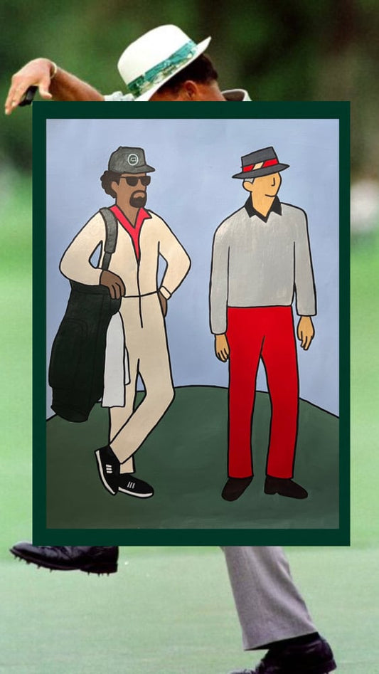 'Chi-chi and the Caddy 1975' original acrylic painting 50x65cm by Sydney artist Vanessa Franklin — vintage inspired wall art Australia