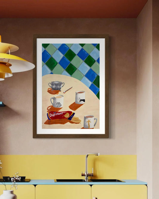 'Fancy a Cuppa' British tea still life giclée fine art print by Sydney artist Vanessa Franklin — colourful kitchen wall art Australia