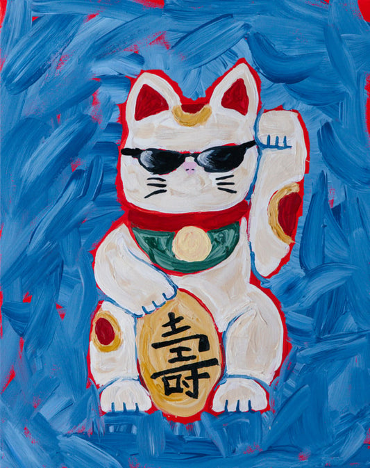 'Maneki Neko' original acrylic painting on canvas framed 41x51cm by Sydney artist Vanessa Franklin — Wabi Sabi Collection 2026