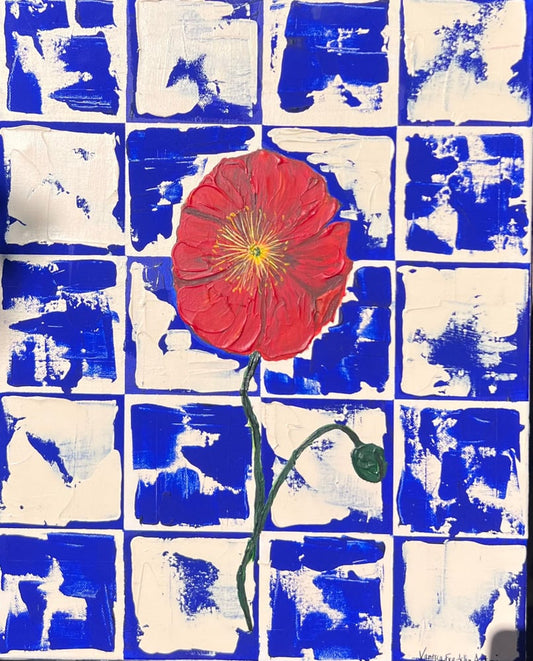 'Poppy' original framed painting in room — Vanessa Franklin Art buy original art Sydney Australia