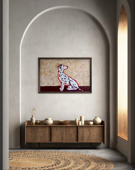 'The Dalmatian' original acrylic painting on canvas 60x90cm by Sydney artist Vanessa Franklin — as seen in British GQ March 2026