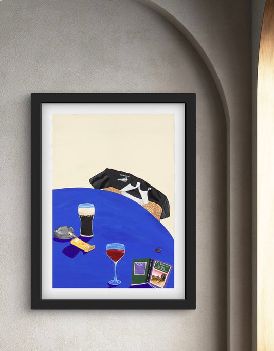 'The Hemingway Hour' All Blacks Guinness red wine still life giclée print by Sydney artist Vanessa Franklin — New Zealand rugby wall art